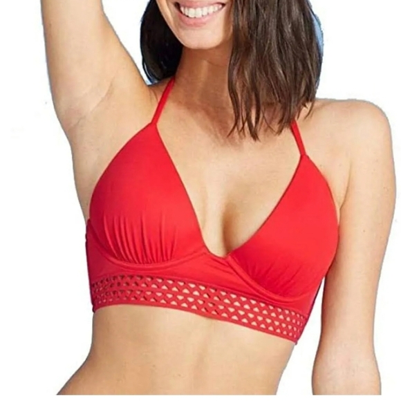 SHADE & SHORE Red Halter Bikini Top Size 36B - Picture 1 of 11